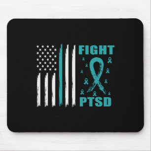 Fight Ptsd Teal Ribbon And Flag Mouse Mat