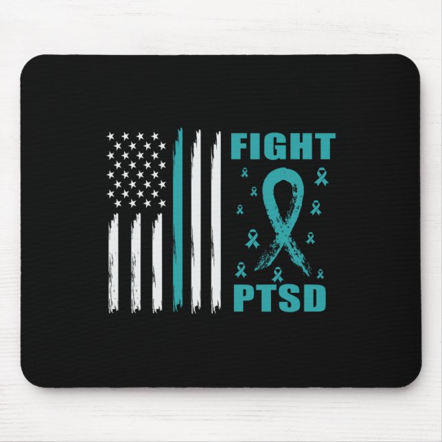 Fight Ptsd Teal Ribbon And Flag  Mouse Mat (Front)