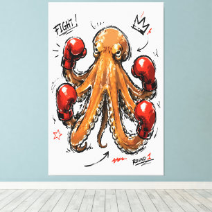 Fight Round 1 Boxing Octopus – Bold Hand-Drawn Canvas Print
