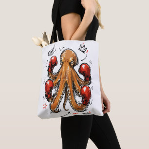 Fight Round 1 Boxing Octopus – Bold Hand-Drawn Tote Bag