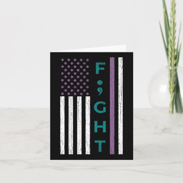 Fight Semicolon Flag Suicide Awareness Mental Heal Card (Front)