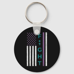 Fight Semicolon Flag Suicide Awareness Mental Heal Key Ring