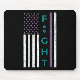 Fight Semicolon Flag Suicide Awareness Mental Heal Mouse Mat