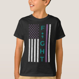 Fight Semicolon Flag Suicide Awareness Mental Heal T-Shirt