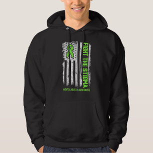 Fight Stigma Mental Health Awareness Us Flag Green Hoodie