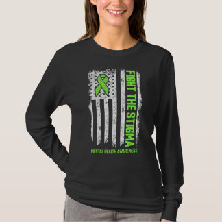 Fight Stigma Mental Health Awareness Us Flag Green T-Shirt