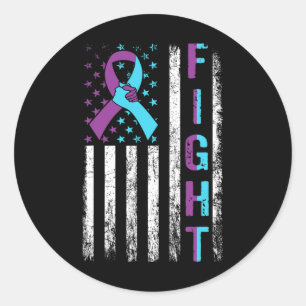 Fight Suicide Awareness American Flag Purple Teal Classic Round Sticker