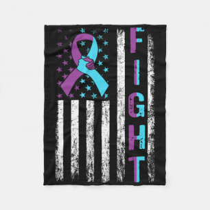 Fight Suicide Awareness American Flag Purple Teal Fleece Blanket