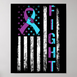 Fight Suicide Awareness American Flag Purple Teal Poster
