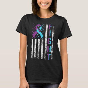 Fight Suicide Awareness American Flag Purple Teal T-Shirt