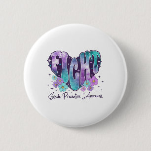 Fight Suicide Prevention Awareness Ribbon Heart 6 Cm Round Badge