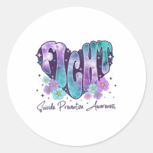 Fight Suicide Prevention Awareness Ribbon Heart  Classic Round Sticker