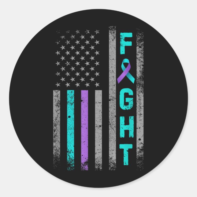 Fight Suicide Prevention Awareness Us American Fla Classic Round Sticker (Front)