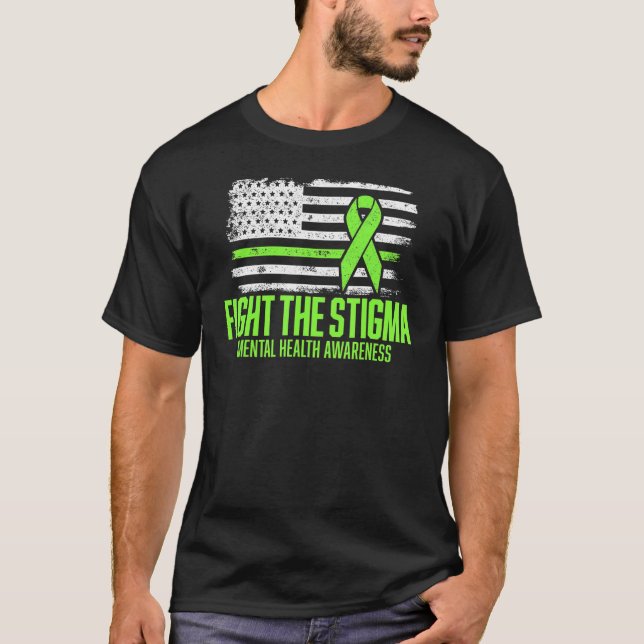 Fight The Stigma American Flag Mental Health Aware T-Shirt (Front)