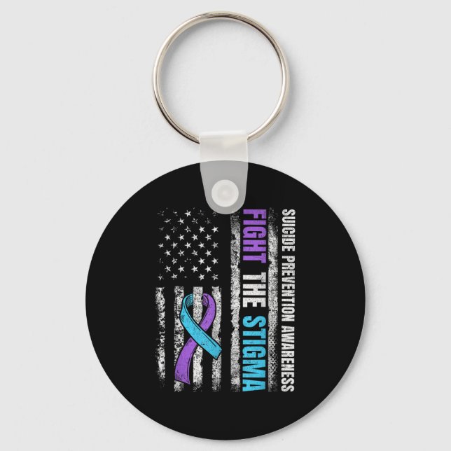 Fight The Stigma American Flag Suicide Prevention  Key Ring (Front)