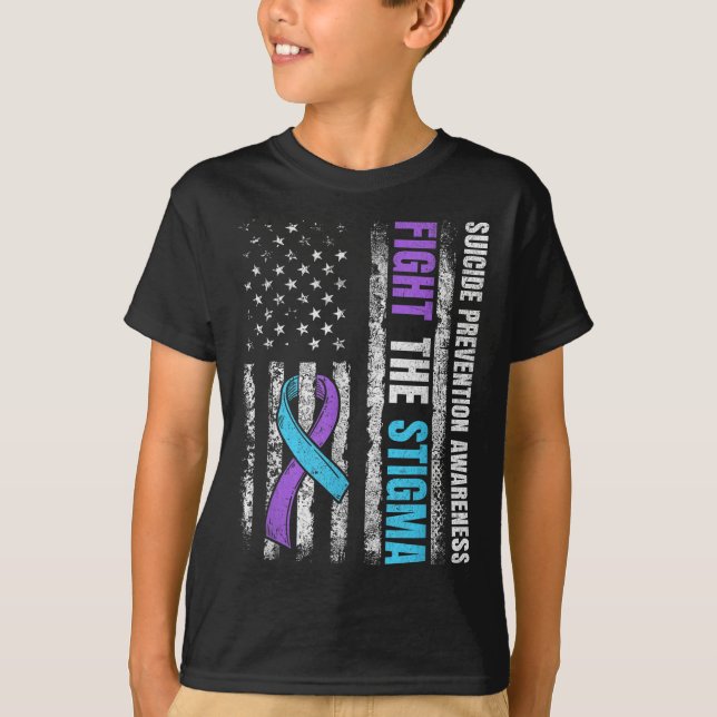 Fight The Stigma American Flag Suicide Prevention  T-Shirt (Front)