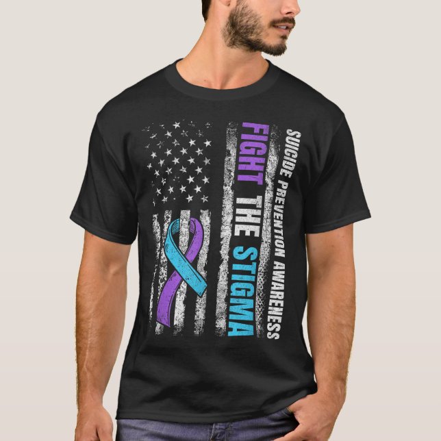 Fight The Stigma American Flag Suicide Prevention  T-Shirt (Front)