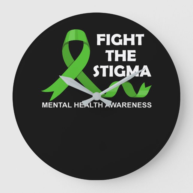 Fight The Stigma Green Ribbon Mental Health Large Clock (Front)