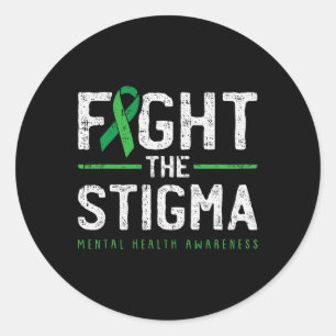 Fight The Stigma Mental Health Awareness Green Rib Classic Round Sticker
