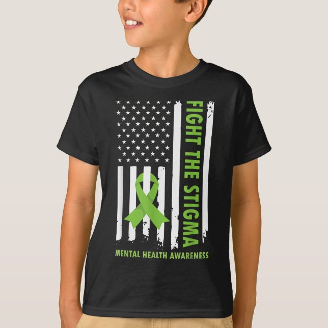 Fight The Stigma Usa Flag Mental Health Awareness  T-Shirt (Front)
