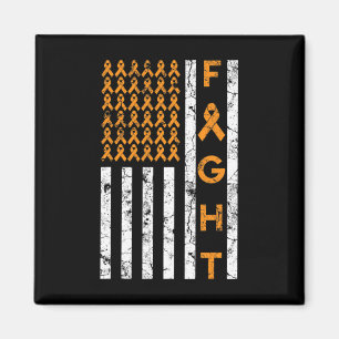 Fight US American Flag Orange Ribbon Leukaemia Awa Magnet