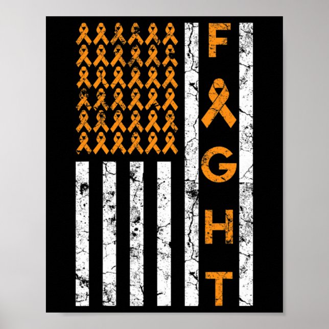 Fight US American Flag Orange Ribbon Leukaemia Awa Poster (Front)