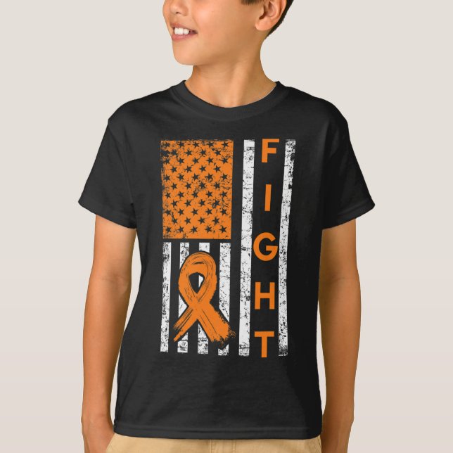 Fight US American Flag Orange Ribbon Leukaemia Awa T-Shirt (Front)