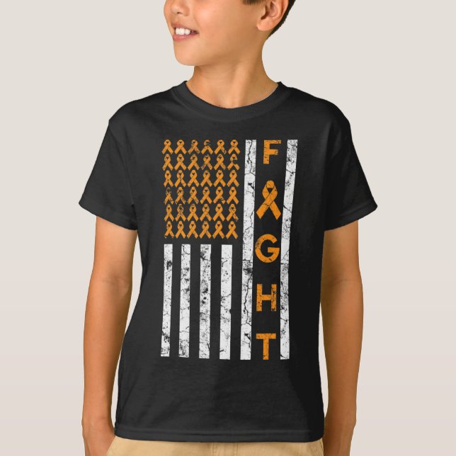 Fight US American Flag Orange Ribbon Leukaemia Awa T-Shirt (Front)