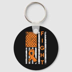 Fight US American Flag Orange Ribbon Leukemia Awar Key Ring