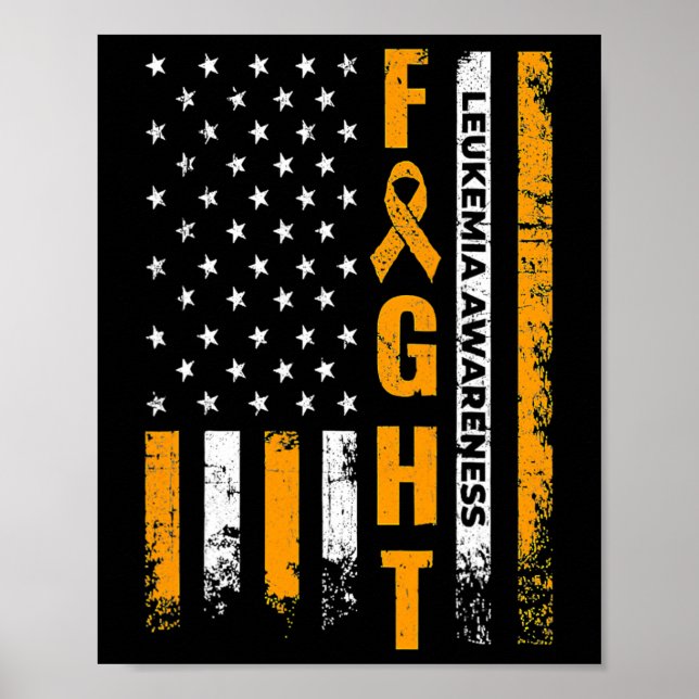Fight USA Flag Leukaemia Awareness Cancer Survivor Poster (Front)