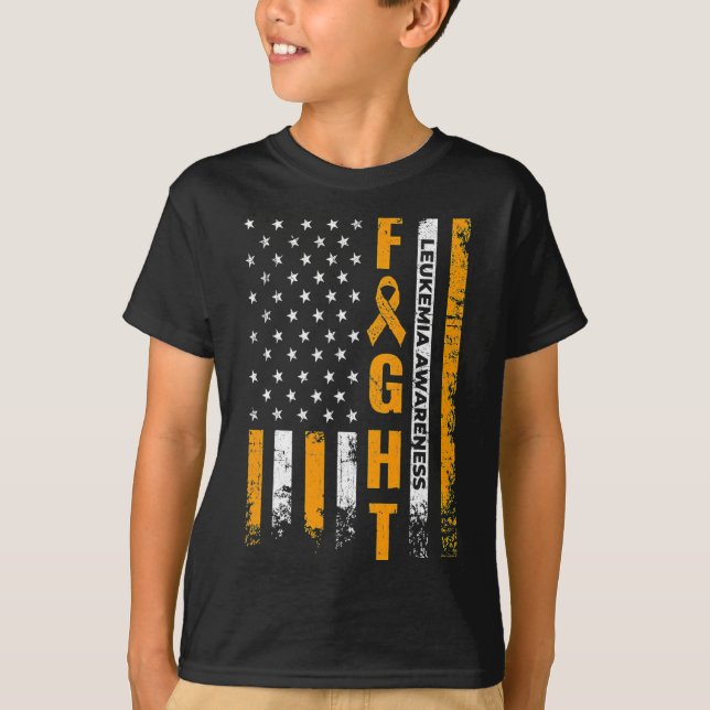 Fight USA Flag Leukaemia Awareness Cancer Survivor T-Shirt (Front)