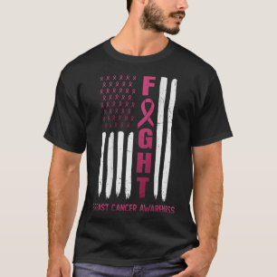 Fight Usa Flag On The Back Breast Cancer Awareness T-Shirt