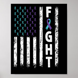 Fight Usa Flag - Suicide Prevention Awareness Ribb Poster