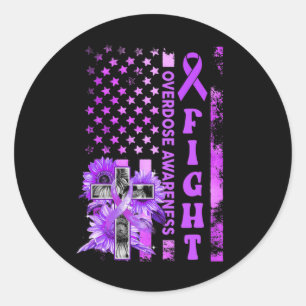 Fight USA Flag Sunflower Christian Overdose Awaren Classic Round Sticker