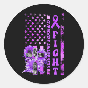 Fight Usa Flag Sunflower Christian Overdose Awaren Classic Round Sticker