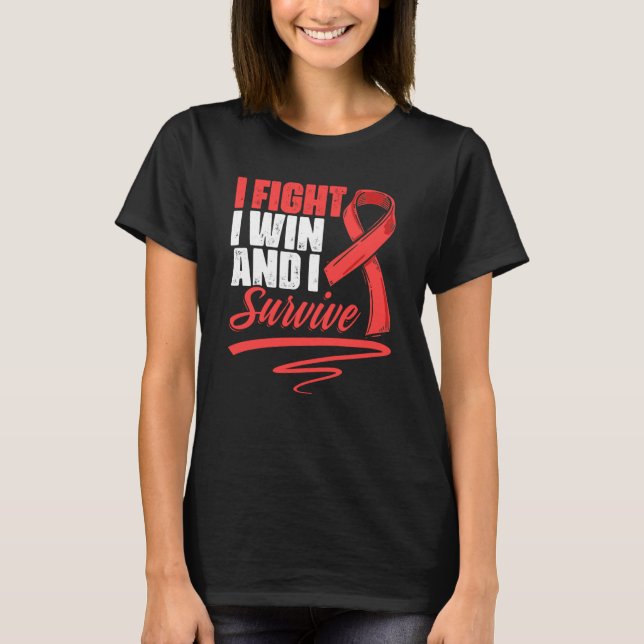 Fight Win Stroke Survivor Red Ribbon Stroke Awaren T-Shirt (Front)