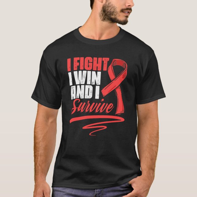 Fight Win Stroke Survivor Red Ribbon Stroke Awaren T-Shirt (Front)