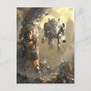 Fight with the robot postcard