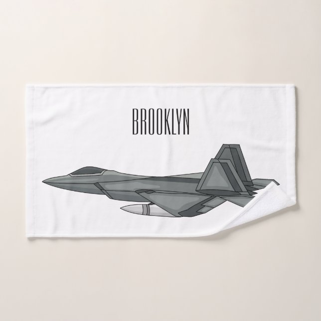 Fighter aircraft cartoon illustration bath towel set (Hand Towel)