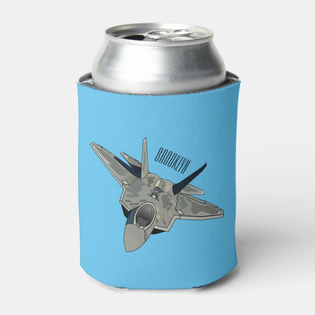 Fighter aircraft cartoon illustration can cooler (Can Front)