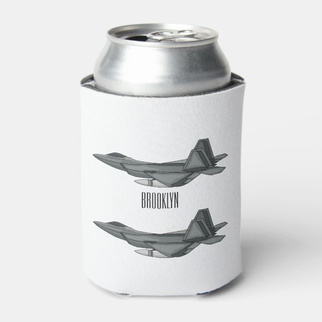 Fighter aircraft cartoon illustration can cooler (Can Front)