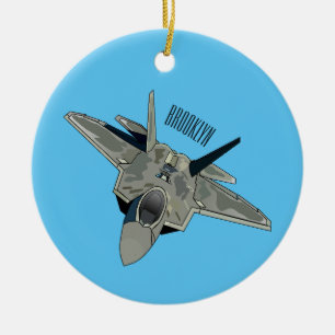 Fighter aircraft cartoon illustration ceramic tree decoration