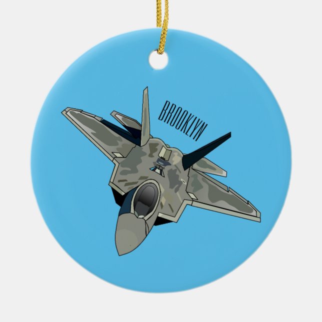 Fighter aircraft cartoon illustration ceramic tree decoration (Front)
