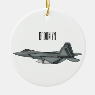 Fighter aircraft cartoon illustration ceramic tree decoration