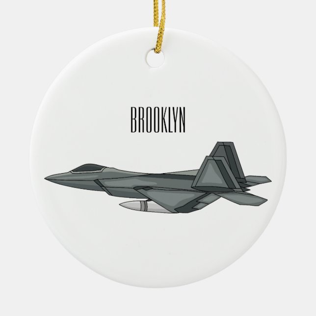 Fighter aircraft cartoon illustration ceramic tree decoration (Front)