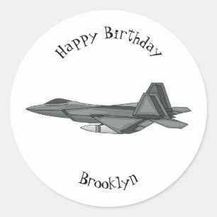 Fighter aircraft cartoon illustration classic round sticker