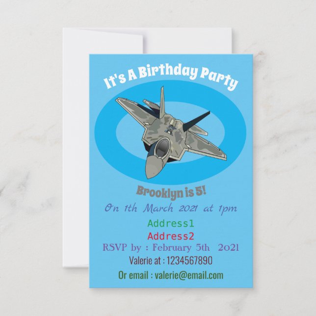 Fighter aircraft cartoon illustration invitation (Front)