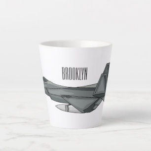 Fighter aircraft cartoon illustration latte mug