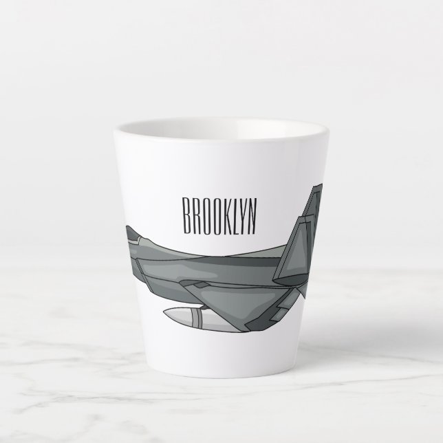 Fighter aircraft cartoon illustration latte mug (Front)