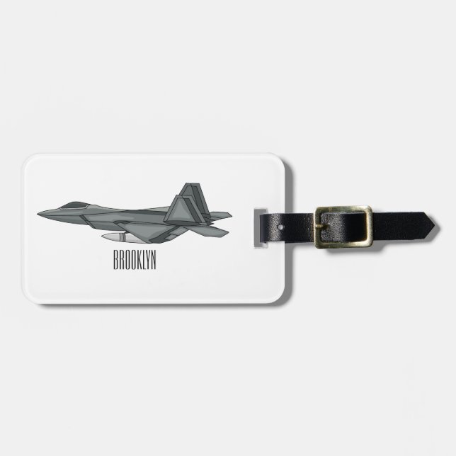 Fighter aircraft cartoon illustration luggage tag (Front Horizontal)